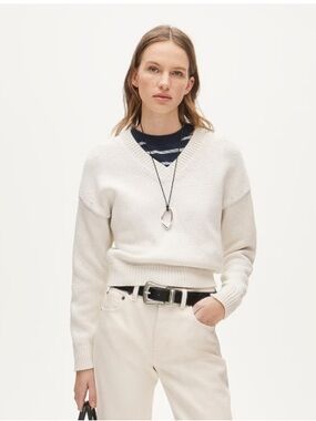 J. Crew Cotton-blend V-neck pullover sweater - Ivory